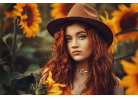 人,美女,帽子,肖像,红发,向日葵